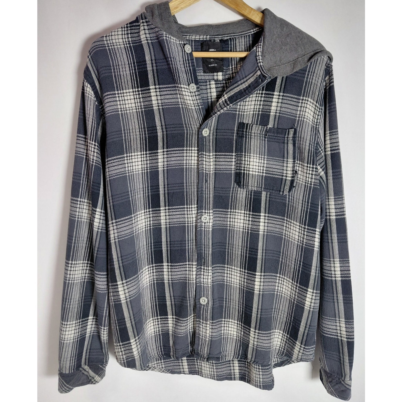 Pipeline Outfitters Fit Plaid Hooded Shirt Blue Knit Long Sleeve Men Size Xl